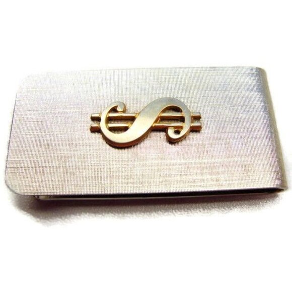 Vintage Money Clip Small Dollar Sign Wallet Credit Card Cash Holder Silver Tone - Picture 2 of 7